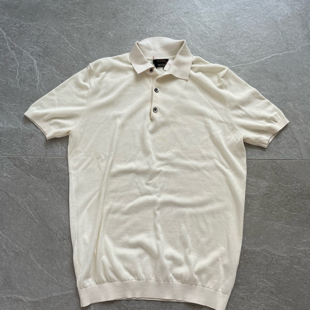 MASSIMO DUTTI MENS REGULAR FIT COTTON KNIT POLO SHIRT MEDIUM CREAM
